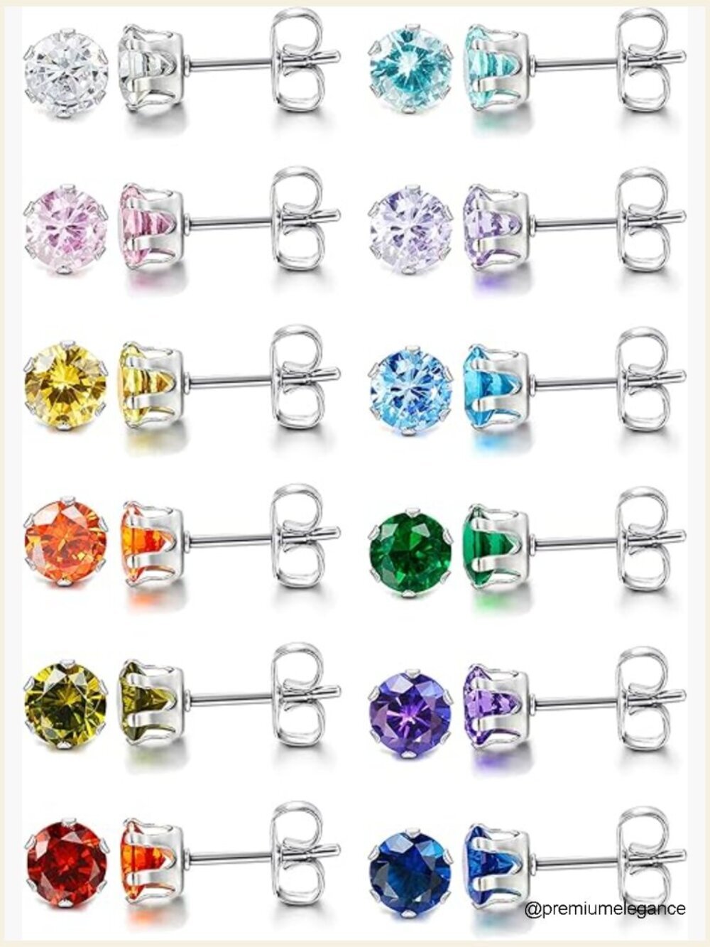 12 Pairs Stainless Steel CZ Stud Earrings Set Hypoallergenic Gift